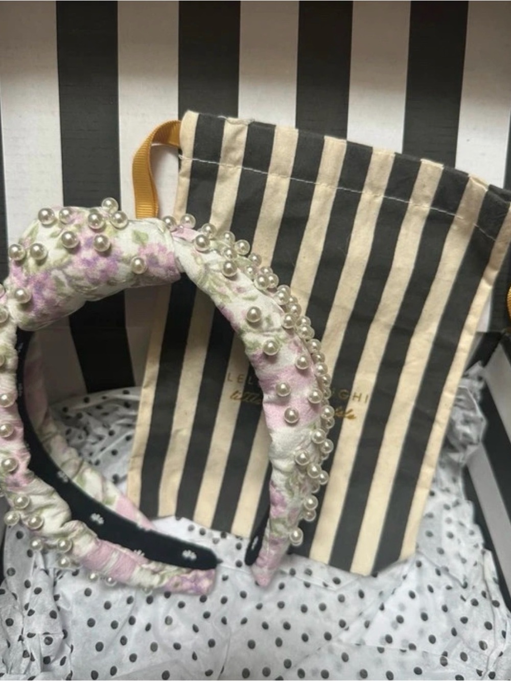Lele Sadoughi x Love Shack Fancy Pink Floral Pearl-Embellished Padded Headband